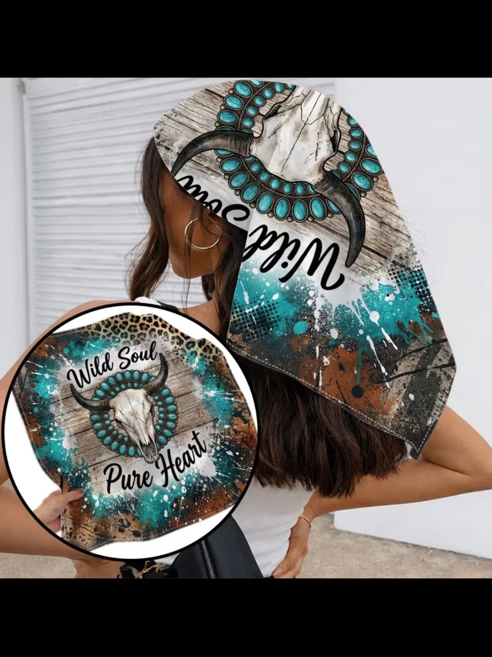 Wild Soul Pure Heart Turquoise Skull Scarf Wrap